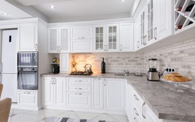 interior of modern white wooden kitchen in luxury home