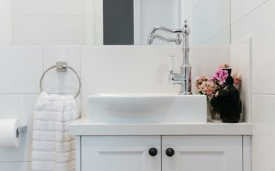 Powder room vanity in a contemporary country home